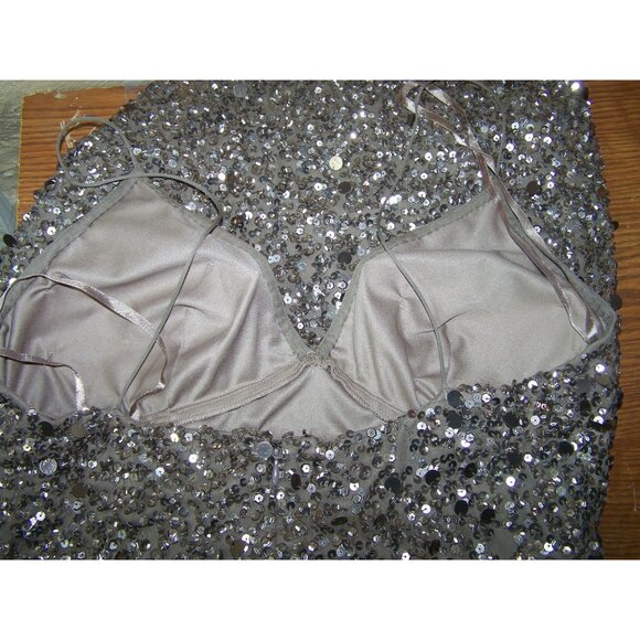 Cache Mini Dress Bronze Sequins Holiday Party Silk Size 10 - Picture 5 of 9